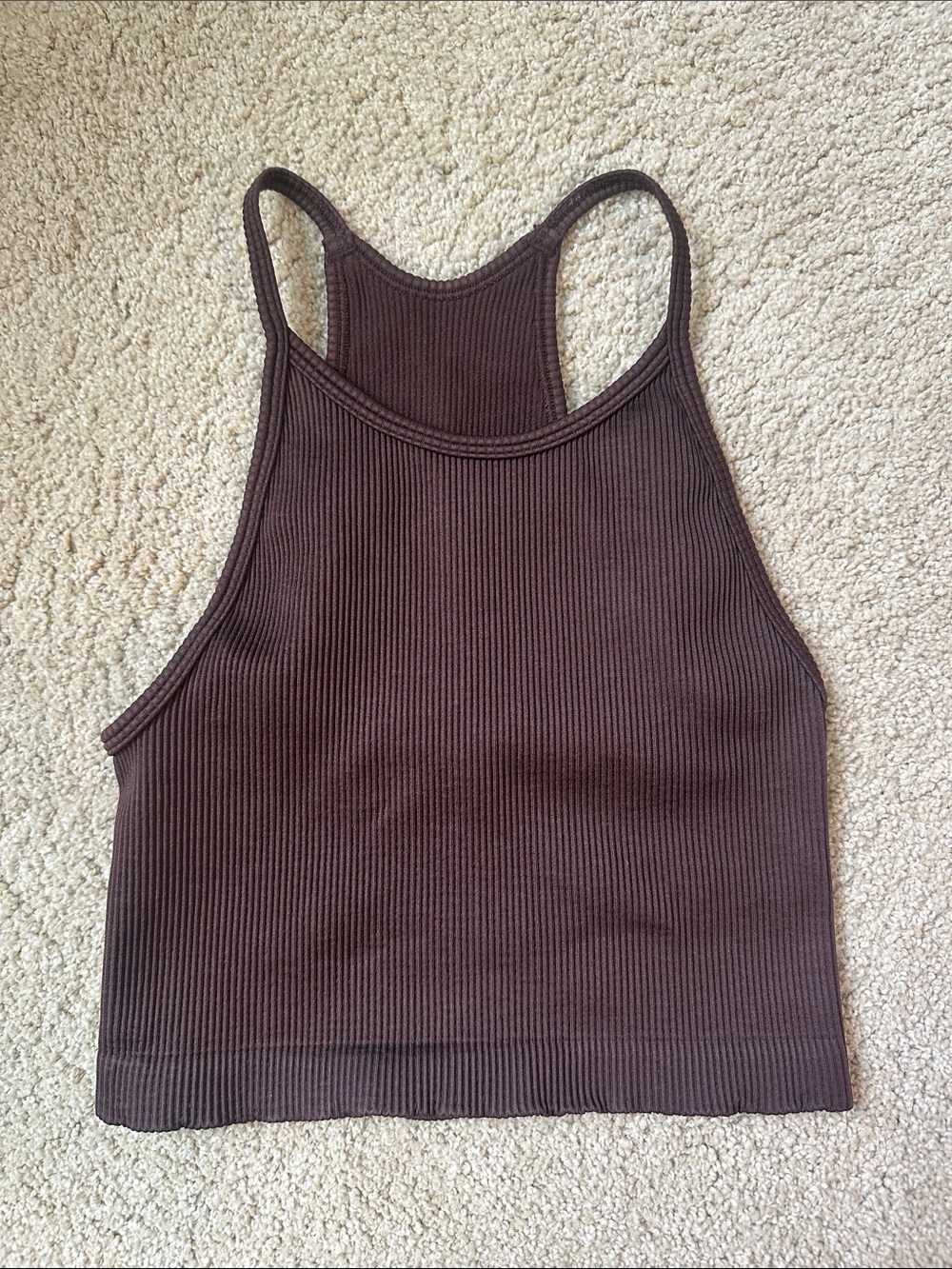 GapFit Brown Ribbed Crop Tank